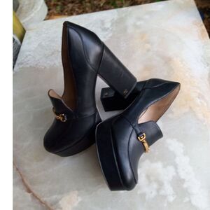 Sam Edelman Aurelie Black Leather Platform Heel Chunky Bit Loafer Size 8